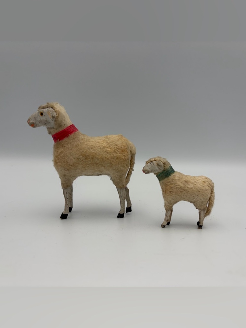2 Antique German Putz Wooly Sheep Herd Handmade Nativity Primitive Folk Art Pair - Picture 2 of 7